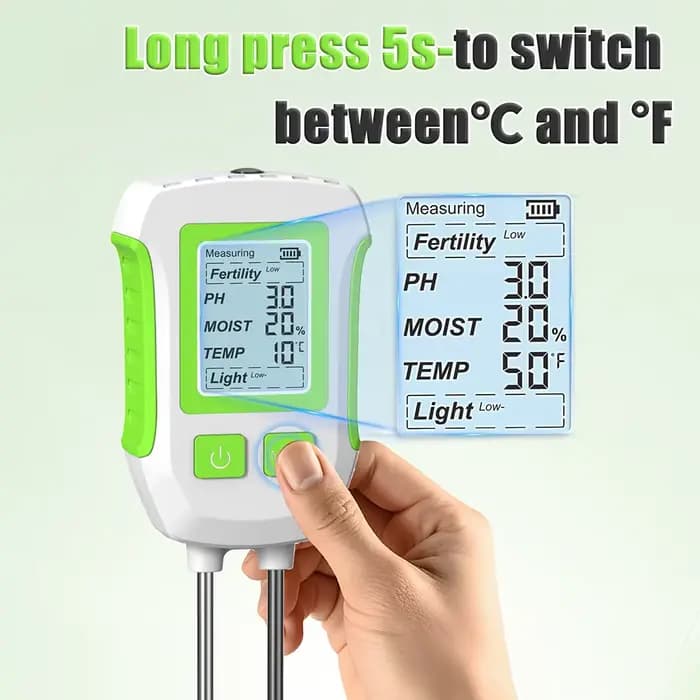 Testeur de sol numérique LCD 5 en 1 PH/Humidité/Température