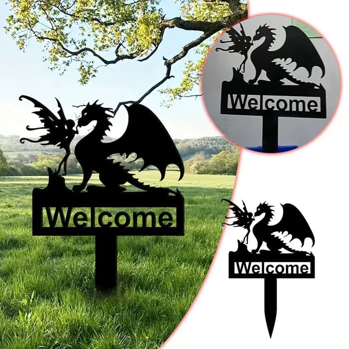 Logo de bienvenue de jardin de dinosaure d'elfe