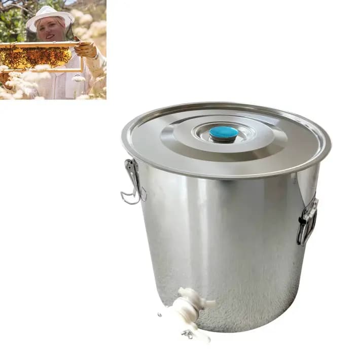 Ensemble de seaux à miel 4-en-1 en acier inoxydable de 50 kg, réservoir à miel en acier inoxydable avec robinet de distribution, filtre à miel carré
