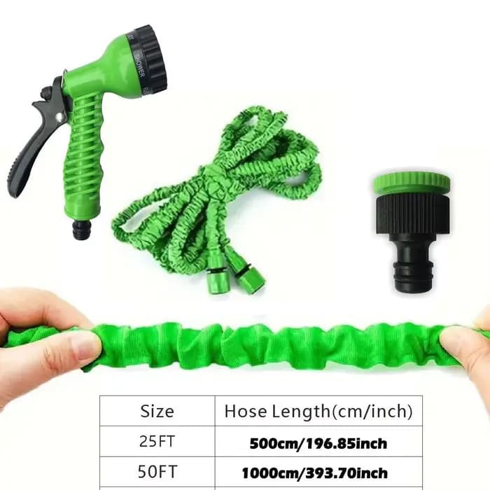 Tuyau d'arrosage magique extensible vert avec buse de pulvérisation 7 fonctions