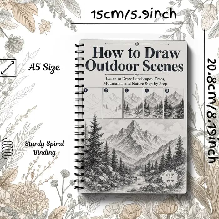 Guide étape par étape pour dessiner des scènes de plein air : maîtrisez l'art des paysages, des arbres, des montagnes et de la nature - Livre de dessin de base