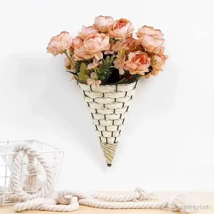 1 pièces mural en fer forgé naturel osier fleur panier Vase rotin tenture murale Pot planteur