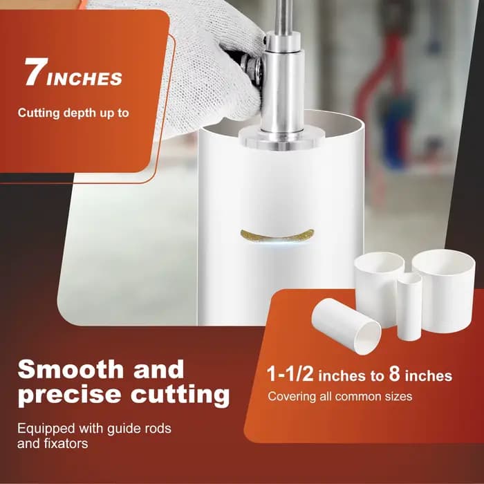 Outil de coupe de tuyaux en PVC en acier inoxydable avec 5/11 lames-poignée ergonomique à profondeur réglable pour une coupe intérieure lisse de plomberie