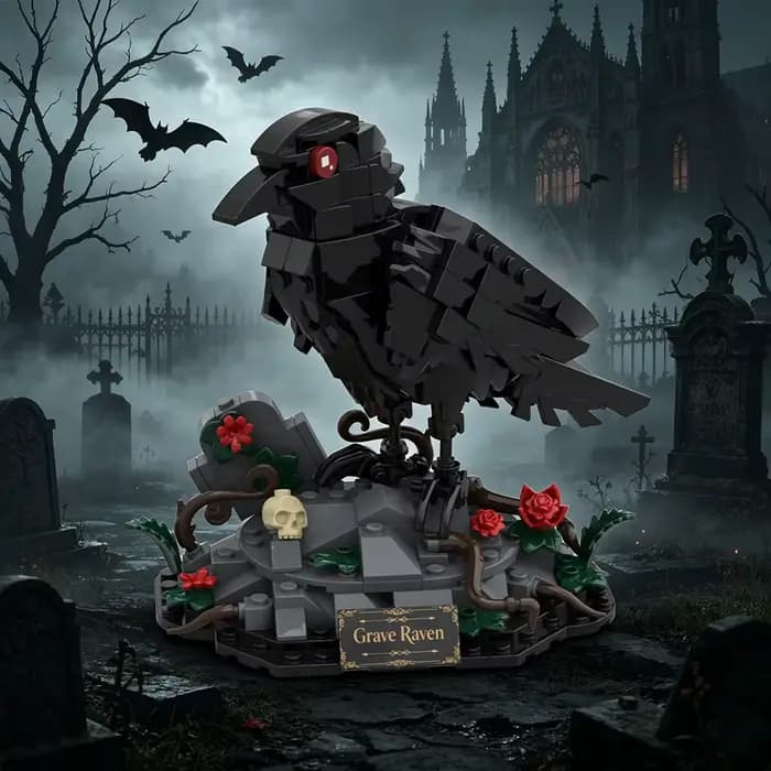 MOC Dark Night Raven Building Blocks Model Halloween Gothic Spooky Raven Creative Bird Bricks Assembly Toys Kids Birthday Gifts