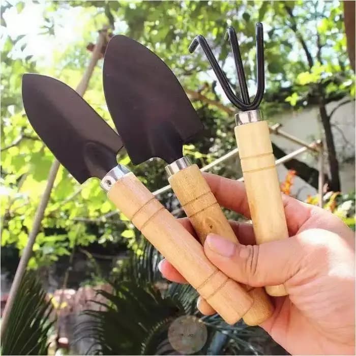 Mini kit d'outils de jardinage de bureau – Ensemble de 3 petits outils à main (truelle et râteau) pour plantes en pot