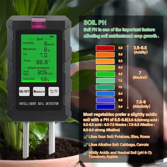 Nouveau 6 en 1 testeur de sol fertilité du sol pH température humidité lumière du soleil détecteur d'humidité de l'air
