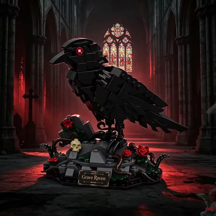 MOC Dark Night Raven Building Blocks Model Halloween Gothic Spooky Raven Creative Bird Bricks Assembly Toys Kids Birthday Gifts