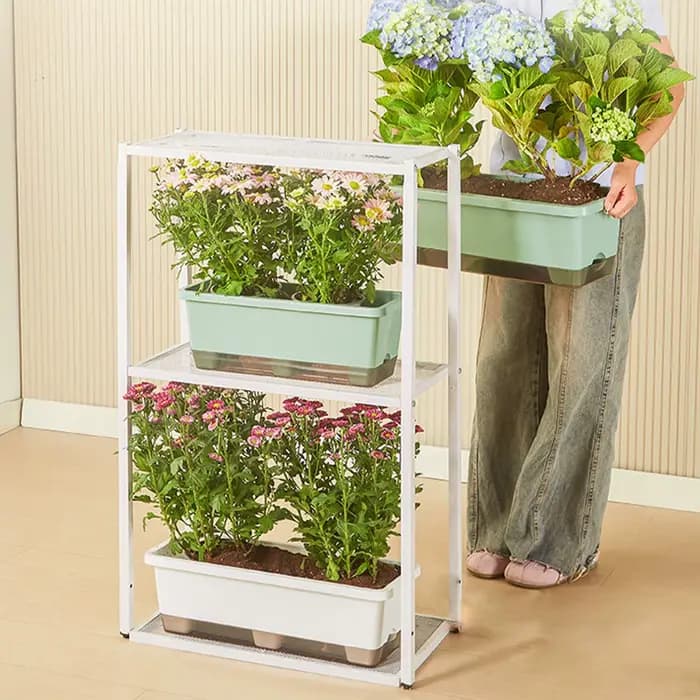 Jardinière auto-arrosante rectangulaire avec trou de drainage et indicateur de niveau d'eau pour légumes