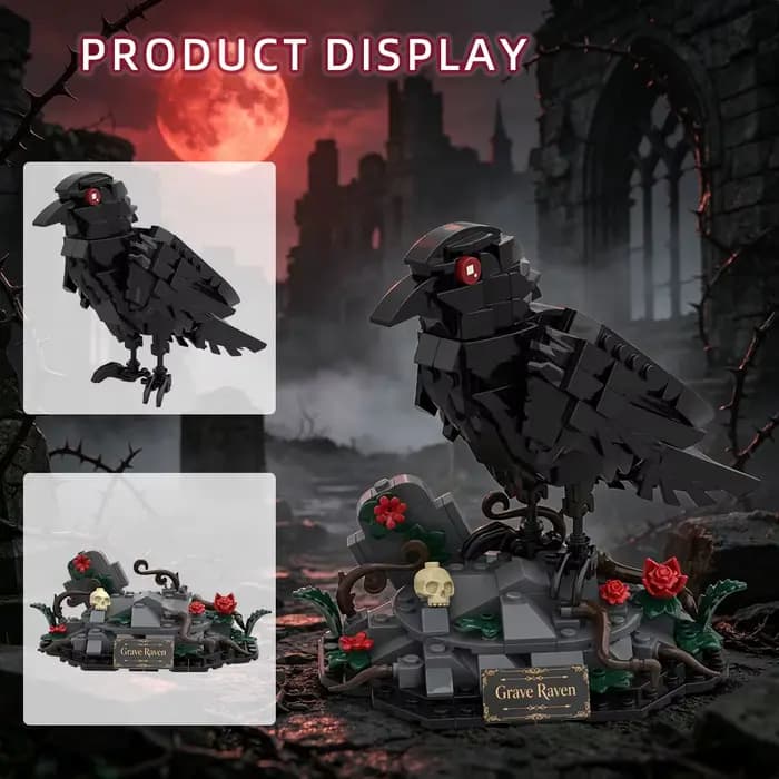 MOC Dark Night Raven Building Blocks Model Halloween Gothic Spooky Raven Creative Bird Bricks Assembly Toys Kids Birthday Gifts