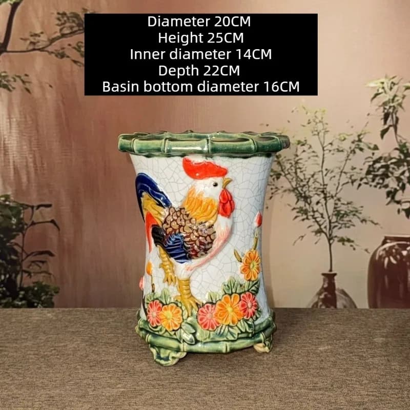 Pots de fleurs ronds en bambou tressé pour bonsaïs et plantes vertes, en poterie rustique, pour inté