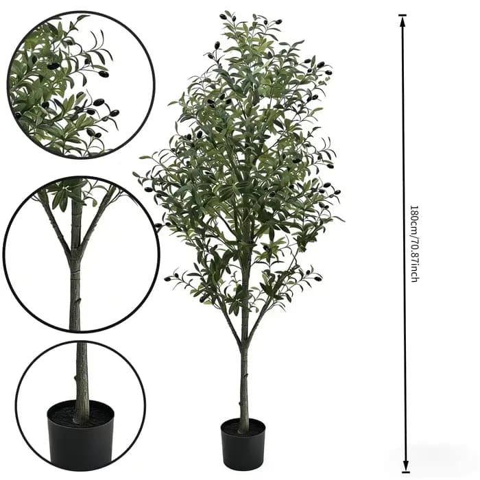 Olivier artificiel en pot de 180 cm (70 pouces), arbre à feuillage pour salon, entrée, bureau, décor