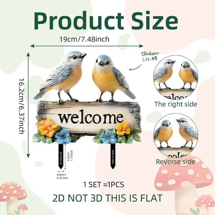 Panneau de bienvenue pour oiseaux, décoration de cour en PVC, piquet de cour, ornement de jardin pou