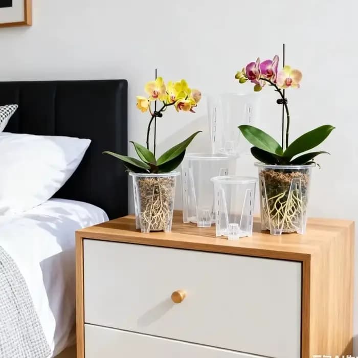 Pots à orchidées en plastique transparents avec trous de ventilation pour la plantation des Phalaeno