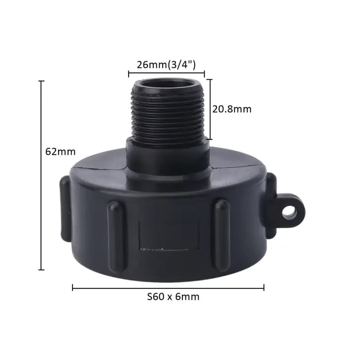 Adaptateur de réservoir IBC de 1000 litres, S60 x 1/2 "3/4' 1" 1.5 2 "S100, connecteur fileté, Joint