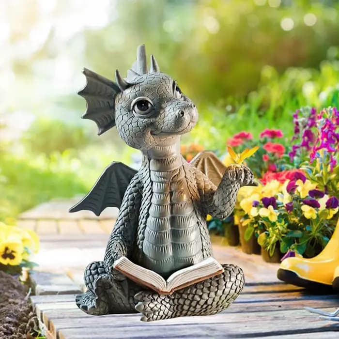 Livre de lecture de jardin, Sculpture de petit Dragon, Statues de Dragon mignonnes, Sculptures de Dr
