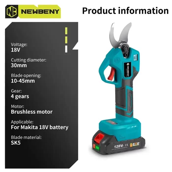 NEWBENY – sécateur électrique sans balais, 30mm, 4 vitesses, sans fil, pour jardin, arbres fruitiers