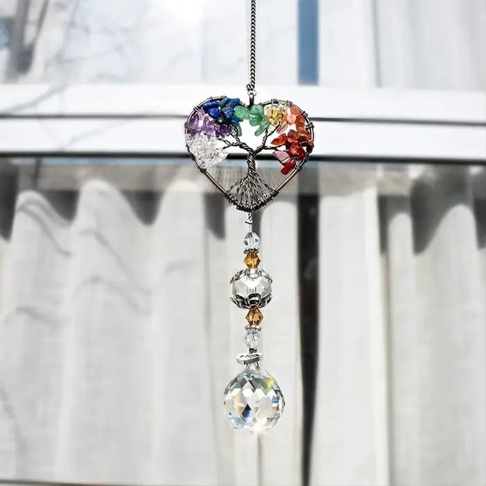 Attrape-soleil suspendu en verre sur fenêtre, 1 pièce, ornement d'arbre arc-en-ciel en forme de cœur