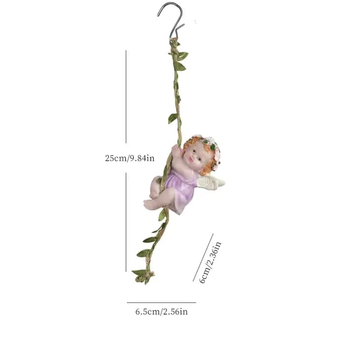 Statuette d'ange suspendue pour jardin, décoration féerique, ornements de chérubin, balançoire, orne