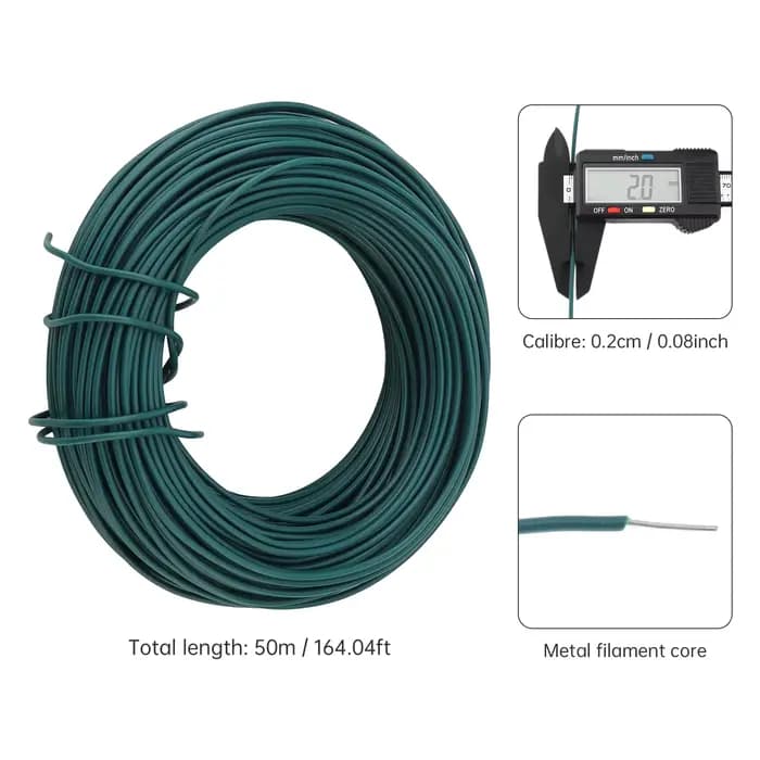 Attaches de jardin en plastique, fil d'attache rond vert de 2mm x 50m pour le jardinage, fil de piég