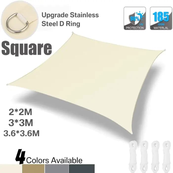 Voile d'ombrage carrée imperméable, 3x3m/3.6x3.6m, pare-soleil de nuit UV, auvent de camping, couver