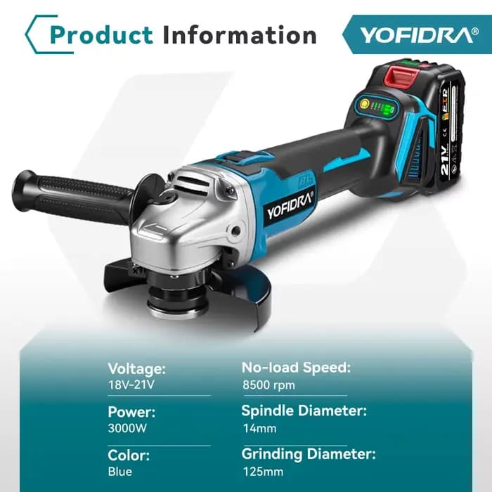 YOFIDRA 125mm meuleuse d'angle sans brosse 4 vitesses rectifieuse sans fil coupe travail du bois pou