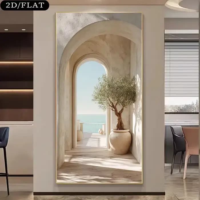 Grande impression sur toile sans cadre, motif arche d'olivier côtier méditerranéen - Art mural inspi
