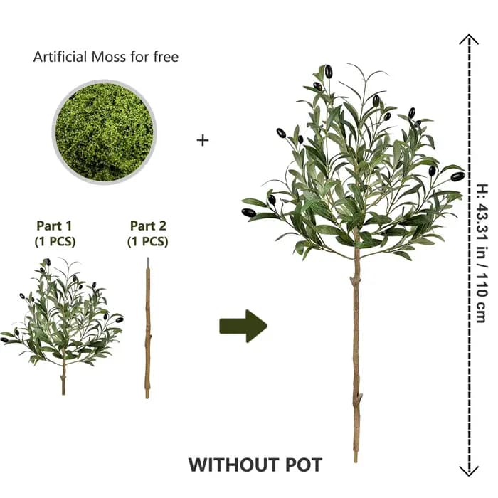 Grand arbre artificiel d'olivier de 110-200 cm, branches sans pot, plante artificielle décorative, p