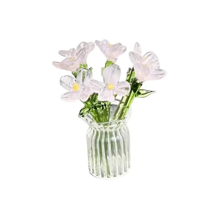 Bouquet de fleurs en verre émaillé, mini ornement de table, vase en pot, décoration artificielle de