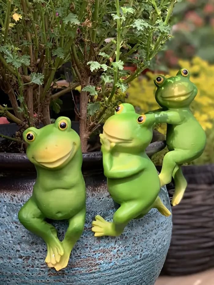 Bonsaï d'art de jardin, 3 pièces, ornements décoratifs créatifs, dessin animé animal grenouille, pot