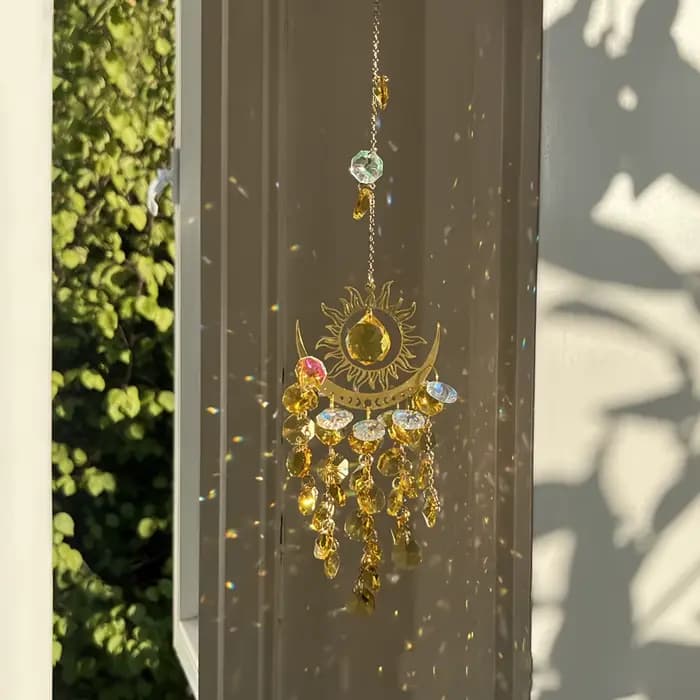 Ensemble d'ornements lumineux de jardin, 1 pièce, attrape-soleil en cristal, flamme, lune, carillon