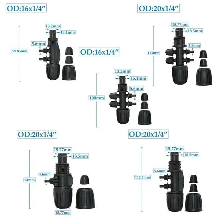 Connecteurs de tuyaux PE 16mm 20mm à 1/4 ", séparateur d'eau 1/2/4 voies, écrou de blocage 1/2 3/4 à