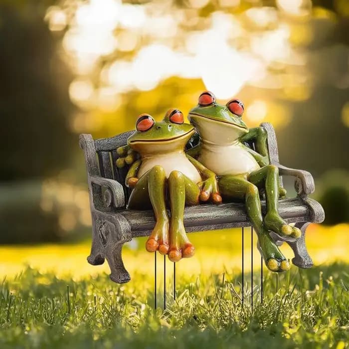 Statues en acrylique 2D plates, décoration de grenouille, couple de grenouilles, sculpture de banc,