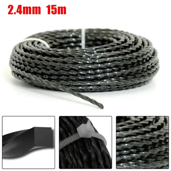 Cordon métallique robuste pour tondeuses de jardin, ligne de coupe de 2,4 mm de diamètre, 15 mètres