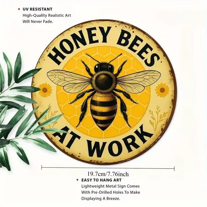 Panneau métallique rond sur le thème des abeilles, décoration murale «abeilles au travail» avec moti