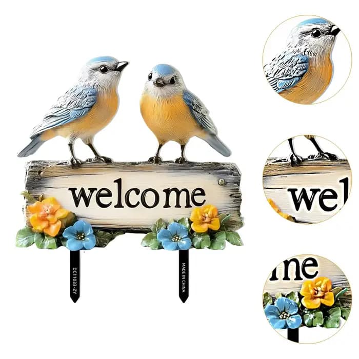Panneau de bienvenue pour oiseaux, décoration de cour en PVC, piquet de cour, ornement de jardin pou