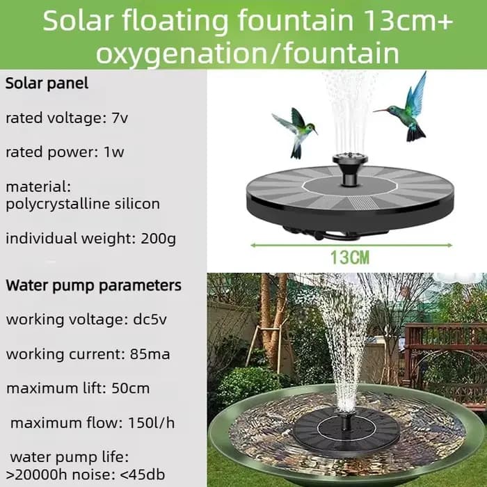 Fontaine solaire d'extérieur, pompe à eau pour bains d'oiseaux, étangs de jardin, piscines, aquarium