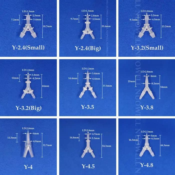 Connecteurs en T de type Y en plastique PP, 200-2.4mm, 6.4-5 pièces, Sppliters de tuyau, poisson d'a