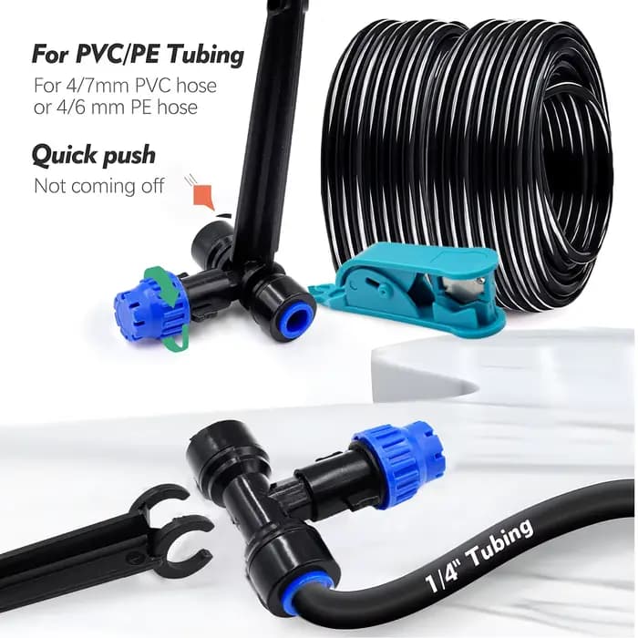 Kit d'irrigation de jardin 1/4'' avec goutteur extérieur 8 trous et piquet, arroseur réglable et rac
