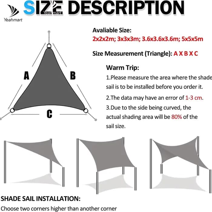 Pare-soleil triangulaire multi-taille imperméable, protection solaire pour jardin extérieur, fête, a