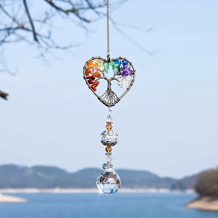 Attrape-soleil suspendu en verre sur fenêtre, 1 pièce, ornement d'arbre arc-en-ciel en forme de cœur