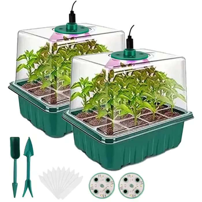 Plateau de démarrage de graines avec lumière de croissance, 2 kits de germination de graines, dôme à
