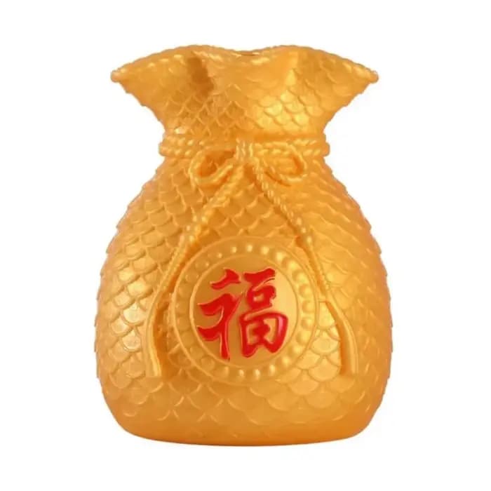 Vase en plastique en forme de sac porte-bonheur rouge/doré, style chinois, pour arrangements floraux