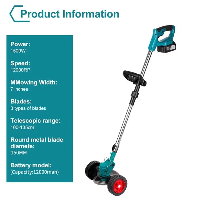 Makita – tondeuse à gazon électrique pliable et réglable, longueur 100-135cm, coupe-herbe de jardin