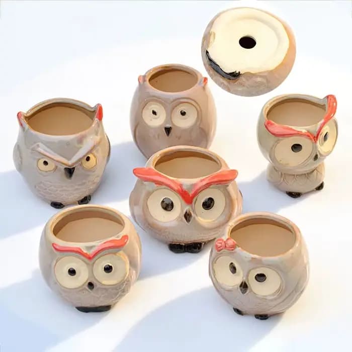 Pot de fleur hibou en céramique, décoration de jardin et de bureau, Mini pot de fleurs succulentes,