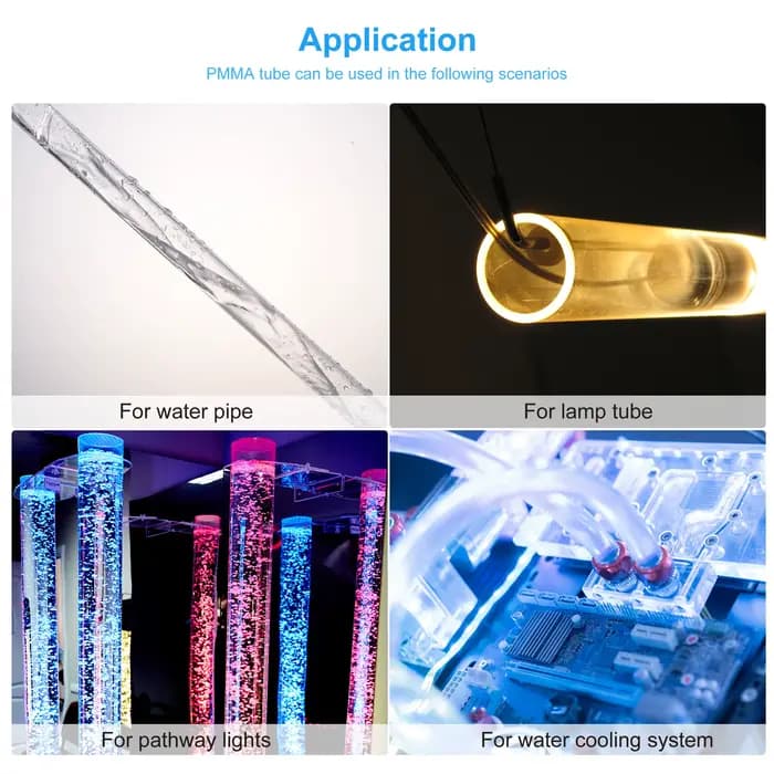Tuyau acrylique rigide Transparent de 305mm de longueur, 2 pièces, 6mm ID x 8mm OD, tuyau d'eau Tran