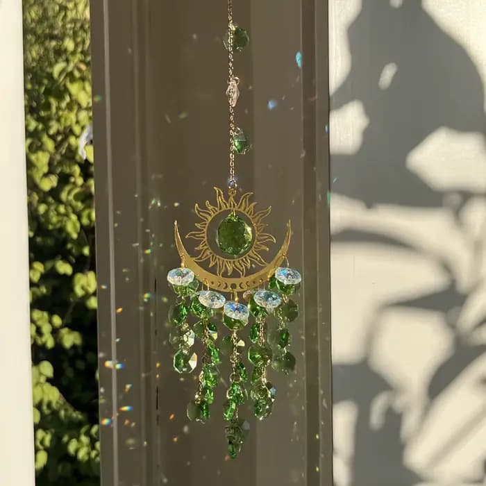Ensemble d'ornements lumineux de jardin, 1 pièce, attrape-soleil en cristal, flamme, lune, carillon