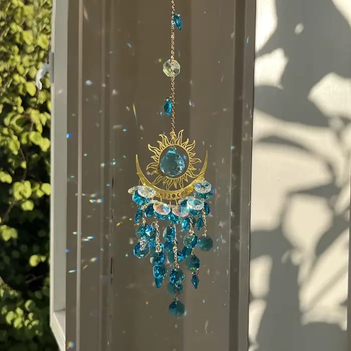 Ensemble d'ornements lumineux de jardin, 1 pièce, attrape-soleil en cristal, flamme, lune, carillon