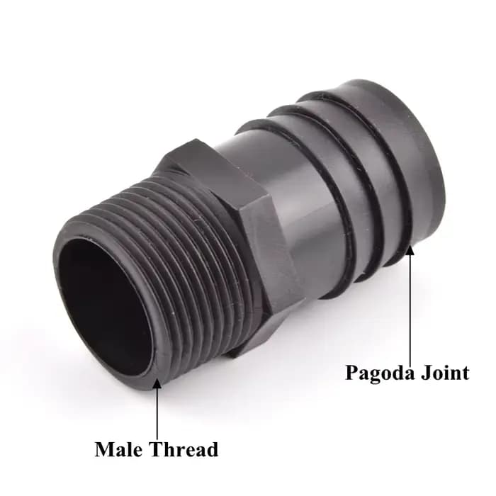 Raccord Pagode Noir G1/2'' 3/4'' à Filetage Externe pour Aquarium, Connecteur Droit pour Tuyau d'Irr