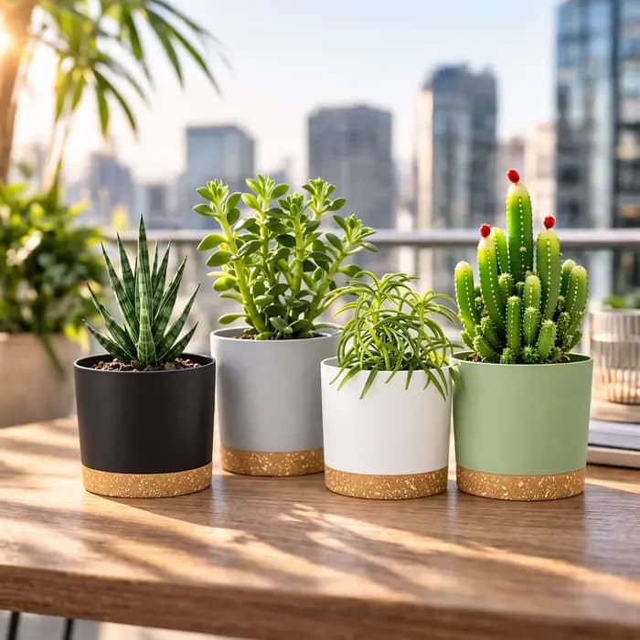 Lot de 4 pots de fleurs ronds de 5 pouces avec fond amovible, pot de fleurs respirant pour la maison