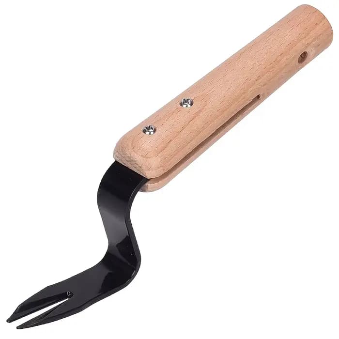 1 Outil de désherbage manuel - Fourche en métal durable avec manche en bois pour une élimination fac